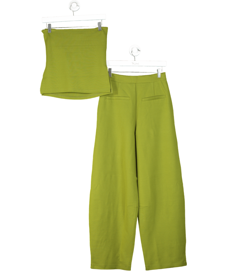 ASOS 2 - piece Co - ord Ponte Pleated Bandeau Top Barrel Leg Trousers In Olive Green UK 10 - Reliked