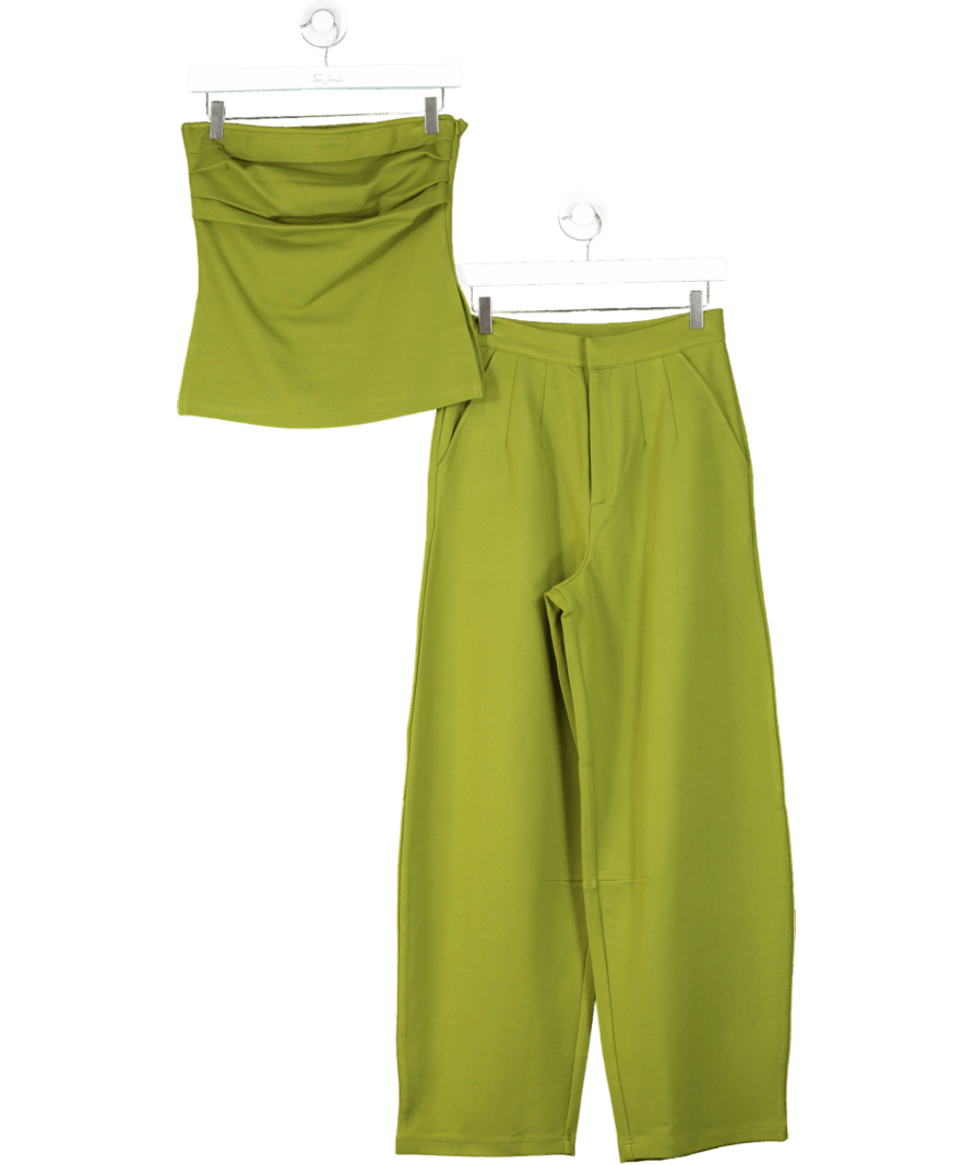 ASOS 2 - piece Co - ord Ponte Pleated Bandeau Top Barrel Leg Trousers In Olive Green UK 10 - Reliked