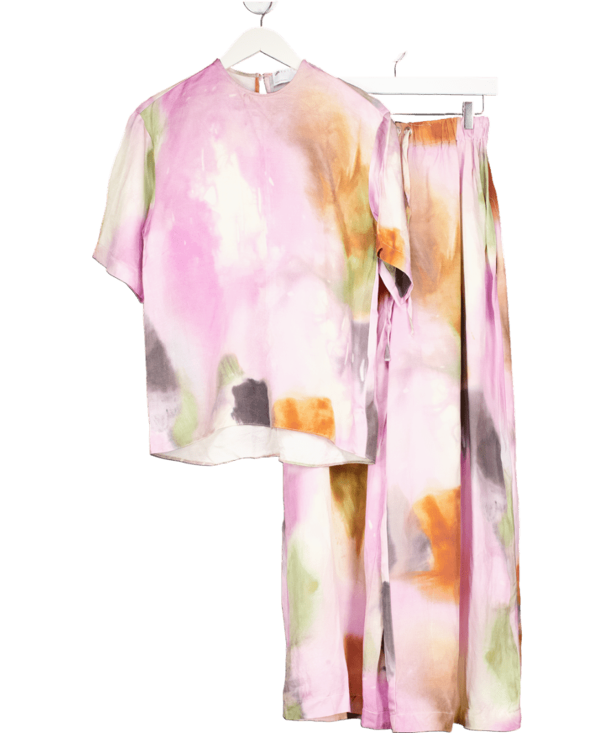 ASOS 2 - piece Purple Super Wide Leg Drawstring Trousers And Top Set In Bold Watercolour UK 6 - Reliked