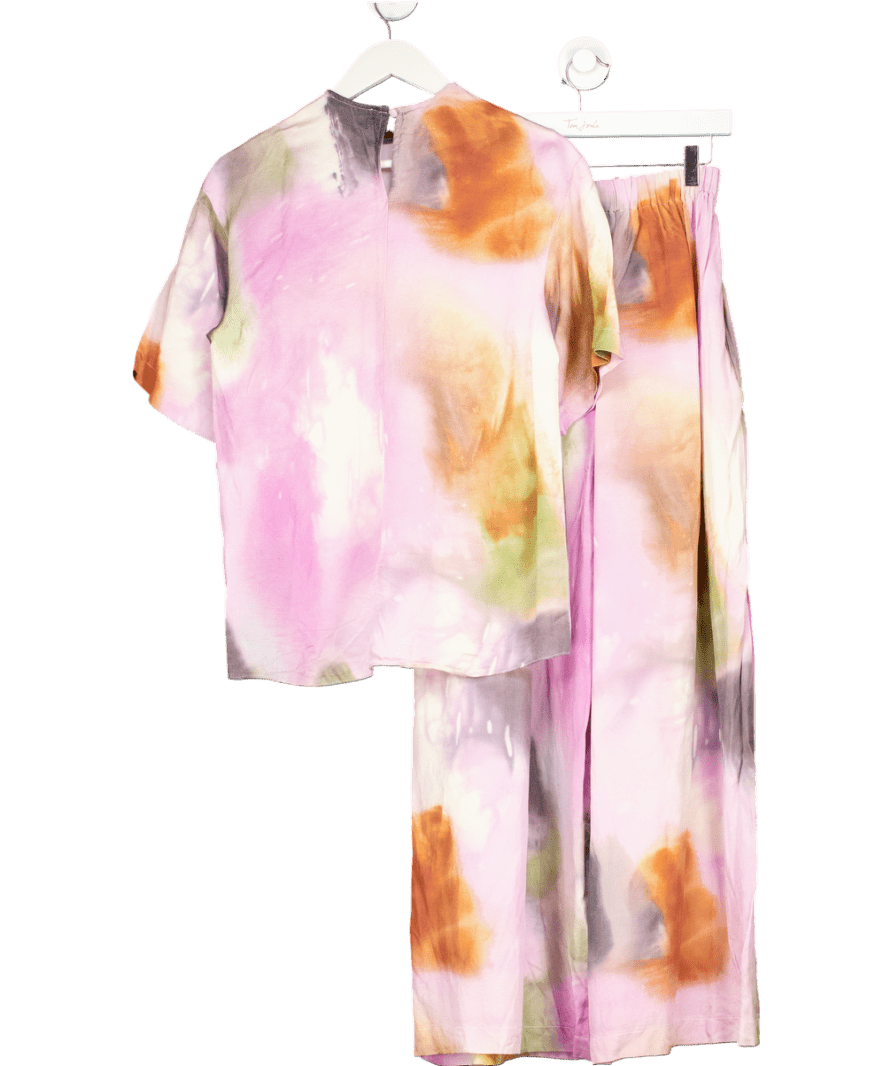 ASOS 2 - piece Purple Super Wide Leg Drawstring Trousers And Top Set In Bold Watercolour UK 6 - Reliked