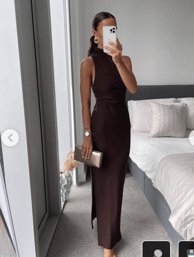 ASOS 2 - piece Satin Bias Cut Maxi Skirt & Top Co Ord In Chocolate Brown - Top Uk Xs Skirt UK S - Reliked
