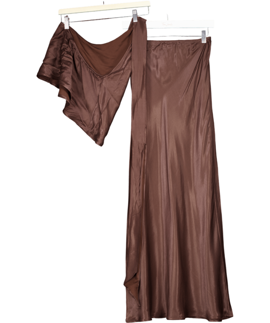ASOS 2 - piece Satin Bias Cut Maxi Skirt & Top Co Ord In Chocolate Brown - Top Uk Xs Skirt UK S - Reliked