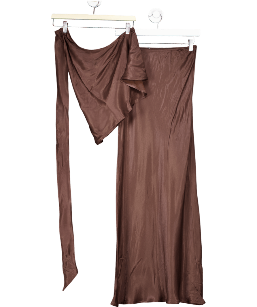 ASOS 2 - piece Satin Bias Cut Maxi Skirt & Top Co Ord In Chocolate Brown - Top Uk Xs Skirt UK S - Reliked