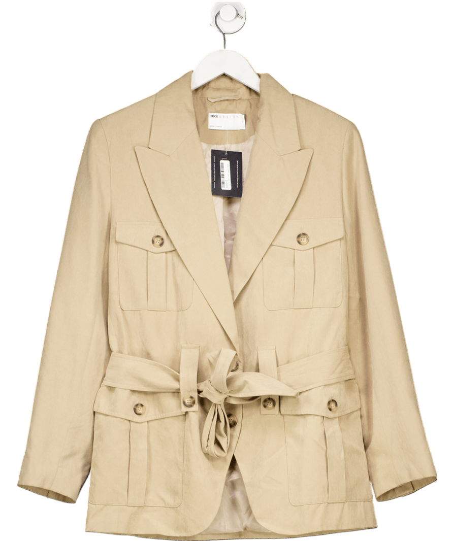 ASOS Beige Faux Suede Utility Blazer UK S - Reliked