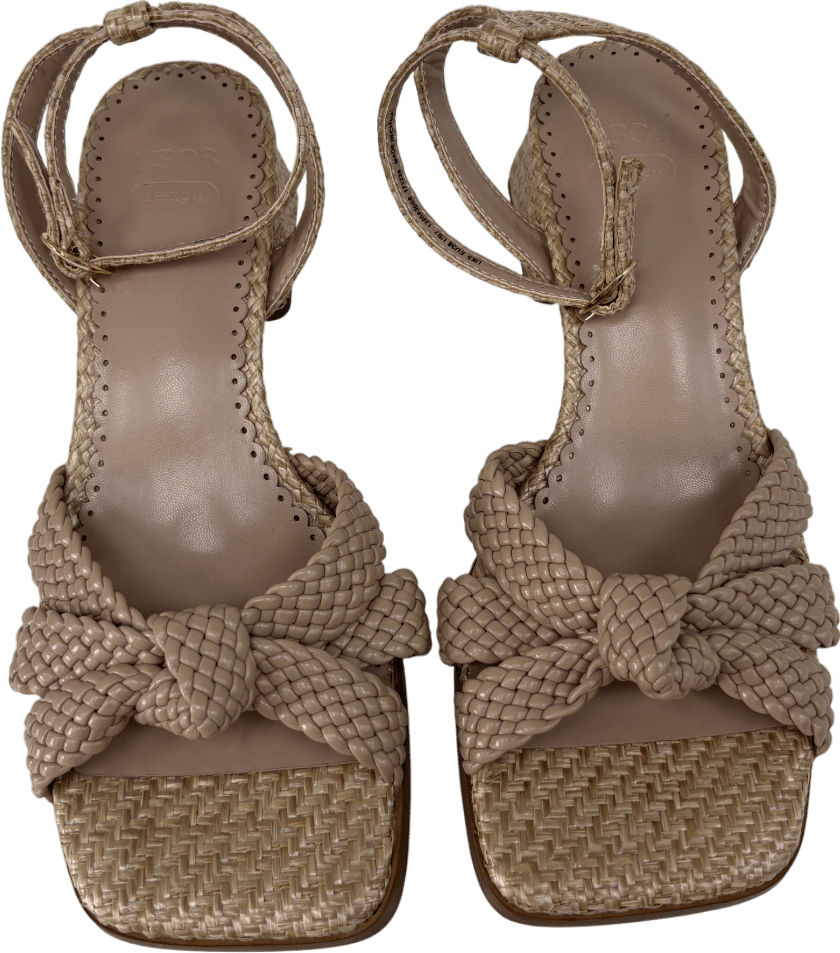 ASOS Beige Hummingbird Weave Mid Block Heeled Sandals UK 5 EU 38 👠 - Reliked