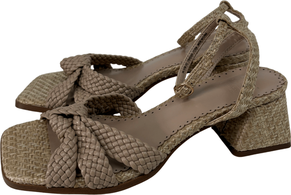 ASOS Beige Hummingbird Weave Mid Block Heeled Sandals UK 5 EU 38 👠 - Reliked