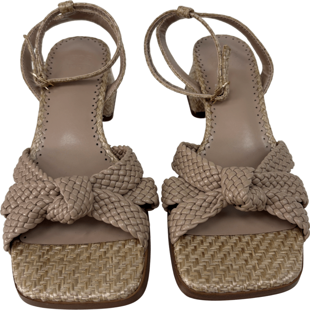 ASOS Beige Hummingbird Weave Mid Block Heeled Sandals UK 5 EU 38 👠 - Reliked