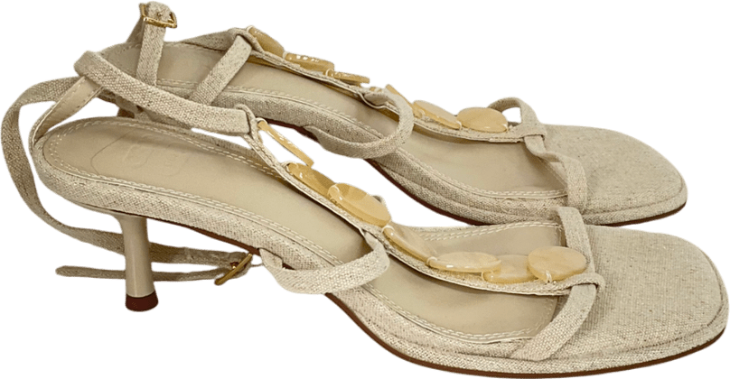 ASOS Beige Hyacinth Shell Trim Detail Mid Heeled Sandals In Natural Fabrication UK 5 EU 38 👠 - Reliked