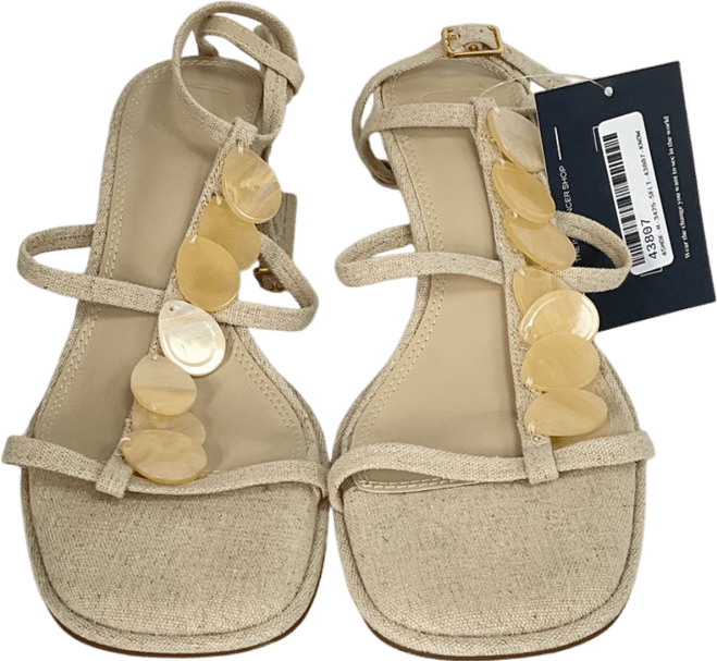 ASOS Beige Hyacinth Shell Trim Detail Mid Heeled Sandals In Natural Fabrication UK 5 EU 38 👠 - Reliked
