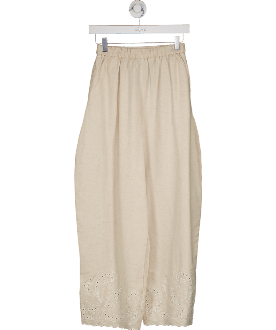 ASOS Beige Linen Blen Broderie Hem Trousers UK XS - Reliked
