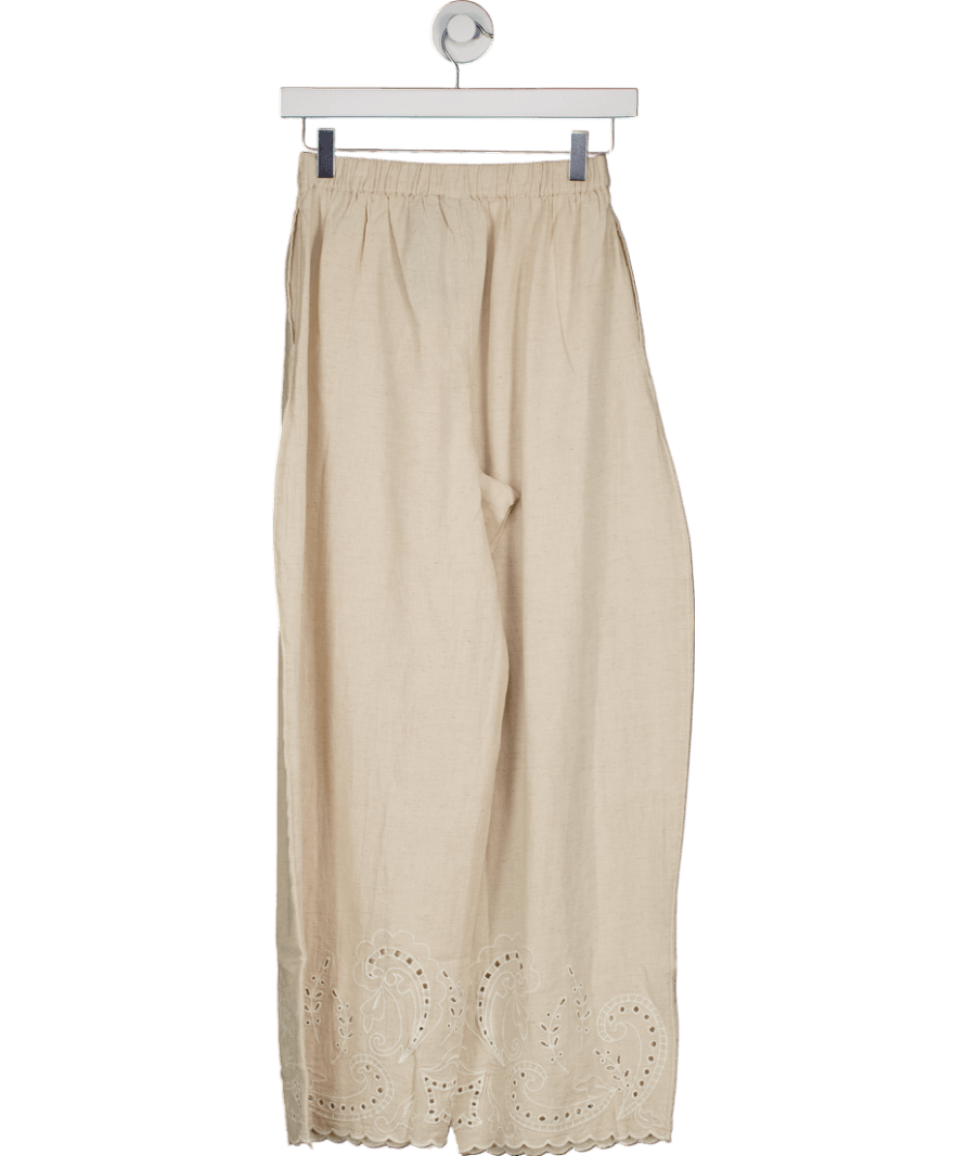 ASOS Beige Linen Blen Broderie Hem Trousers UK XS - Reliked