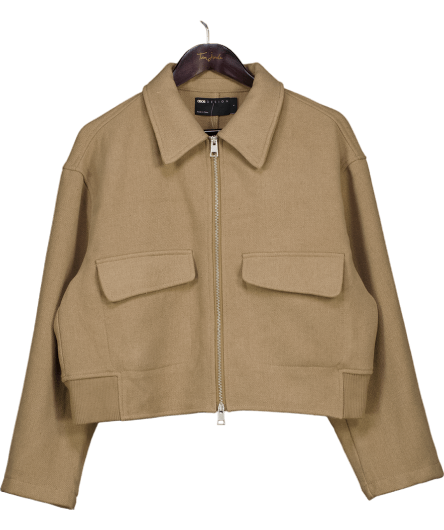ASOS Beige Utility Cropped Wool Blend Jacket UK S - Reliked
