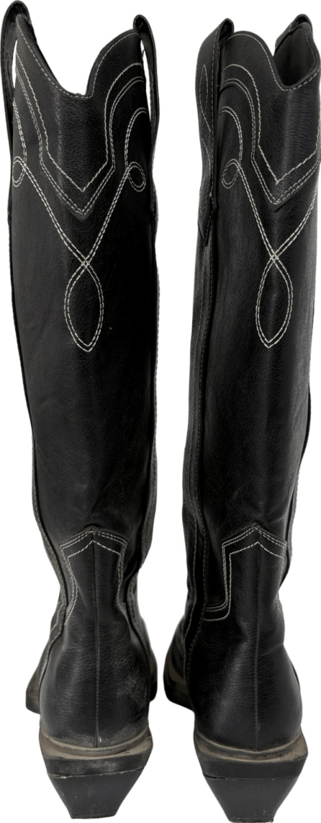 ASOS Black Celeste Flat Western Knee High Cowboy Boots UK 6 EU 39 👠 - Reliked