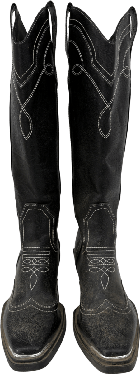 ASOS Black Celeste Flat Western Knee High Cowboy Boots UK 6 EU 39 👠 - Reliked