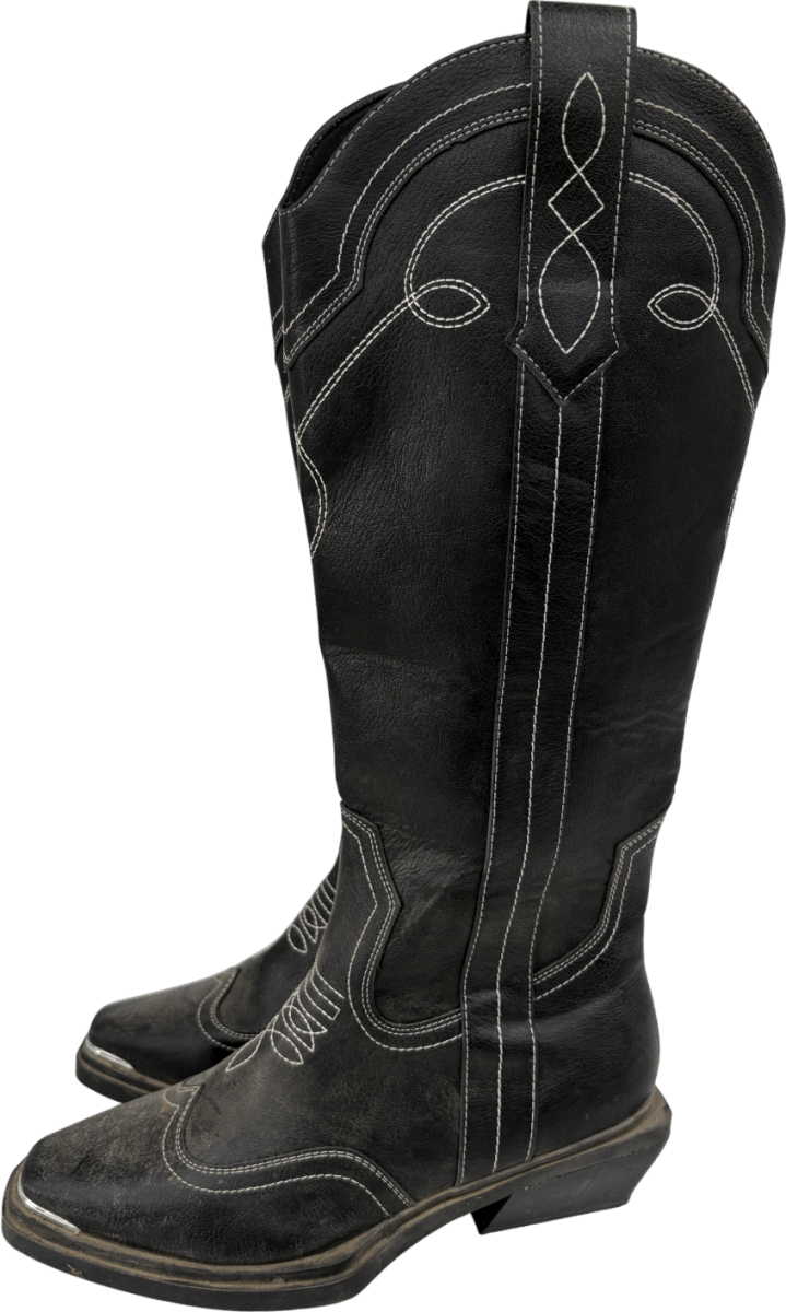 ASOS Black Celeste Flat Western Knee High Cowboy Boots UK 6 EU 39 👠 - Reliked