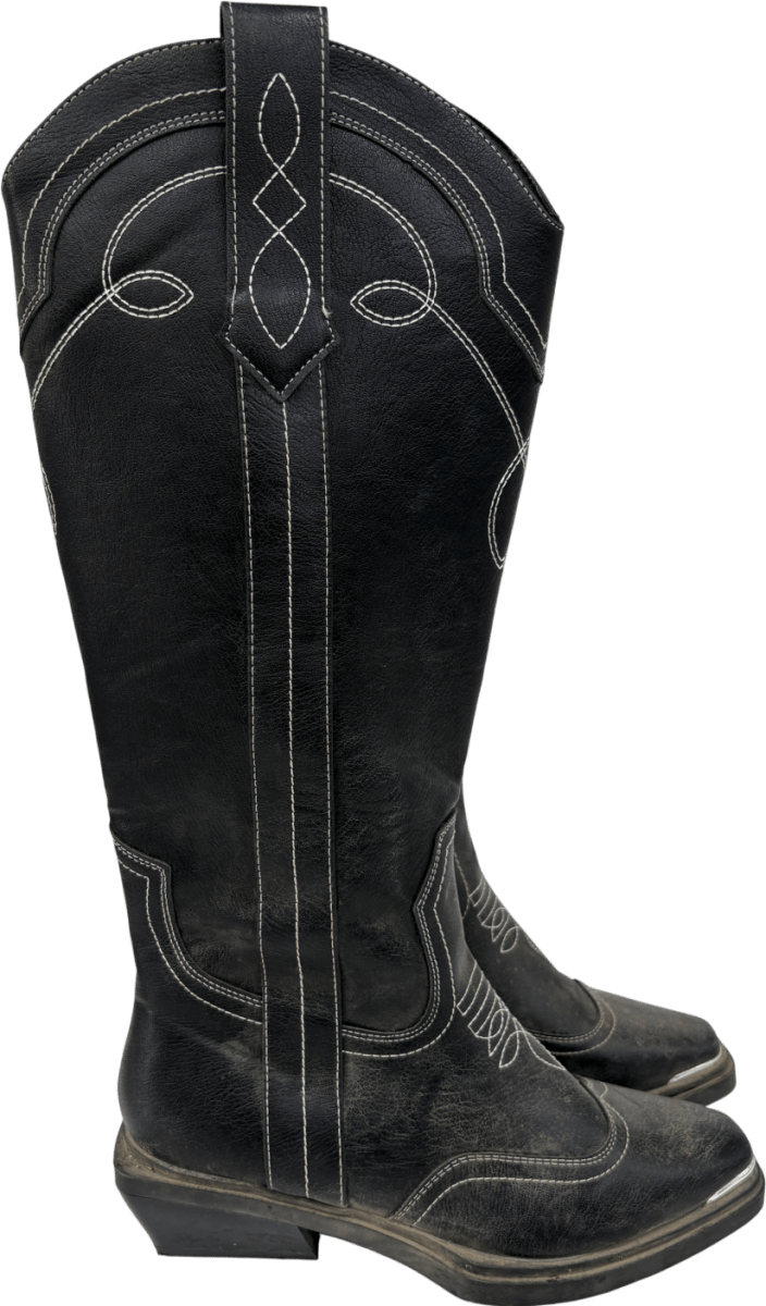 ASOS Black Celeste Flat Western Knee High Cowboy Boots UK 6 EU 39 👠 - Reliked