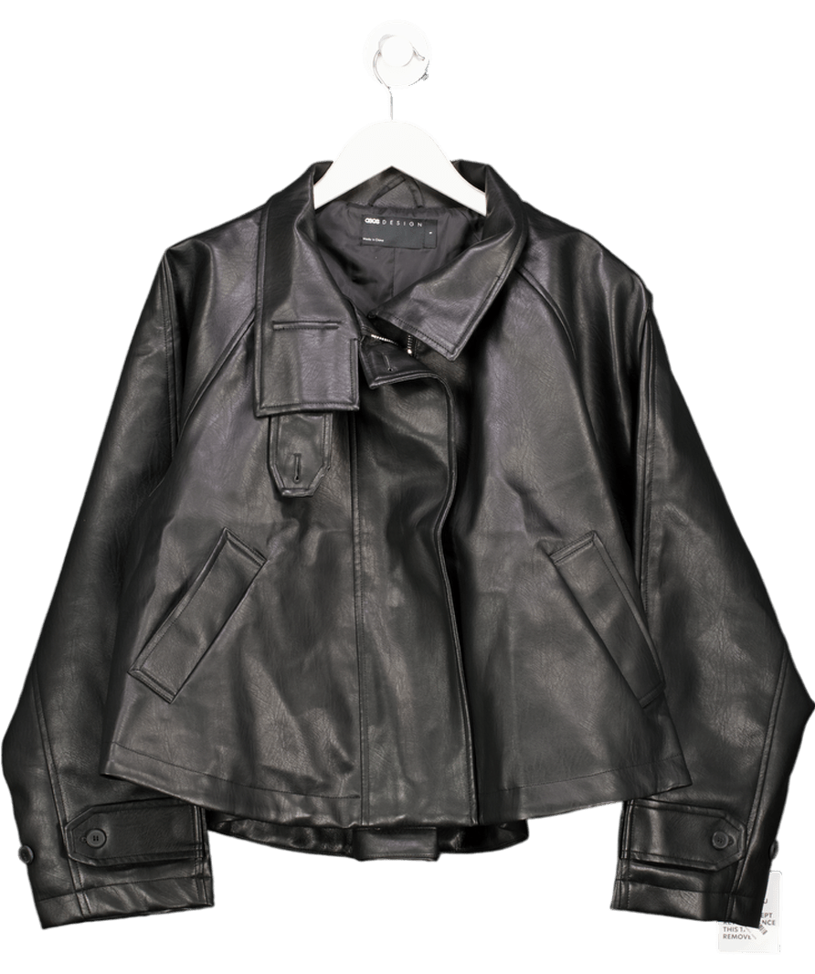 ASOS Black Faux Leather High Neck Bomber UK S - Reliked