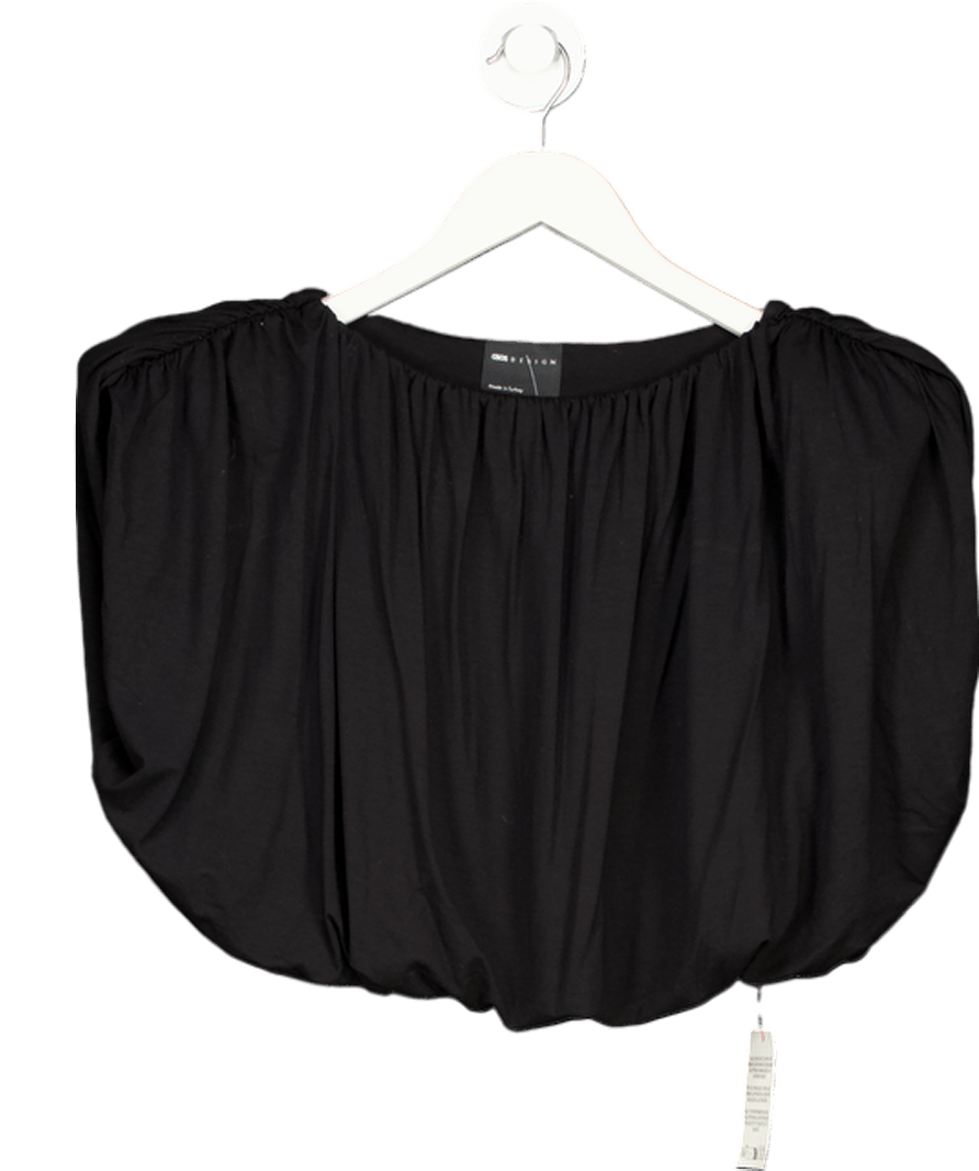 ASOS Black Gathered Bubble Hem Shoulder Pad Top UK S - Reliked