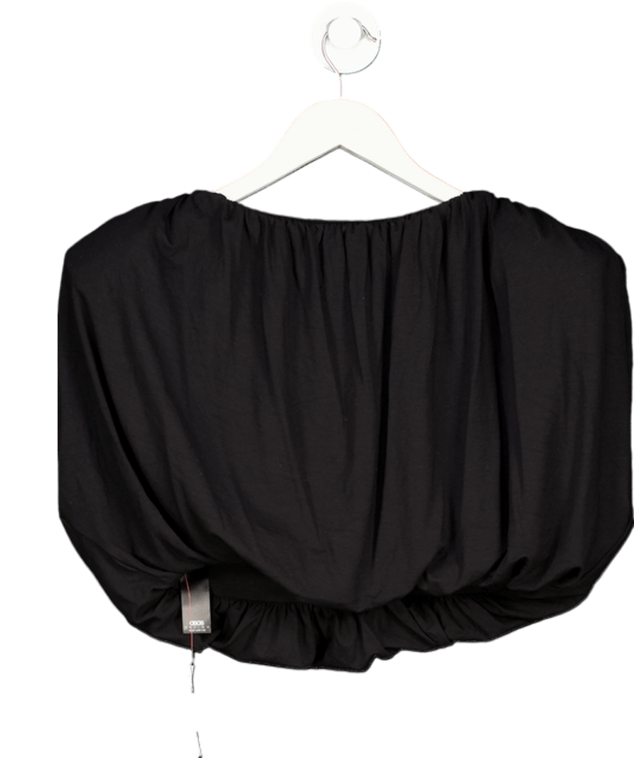 ASOS Black Gathered Bubble Hem Shoulder Pad Top UK S - Reliked