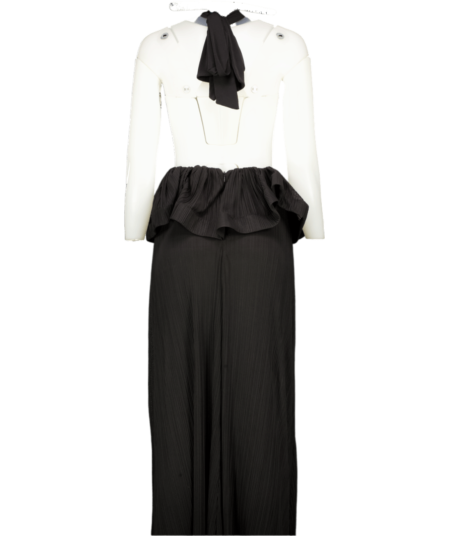 ASOS Black Plunge Plisse Maxi Dress With Wired Trim Peplum UK 6 - Reliked