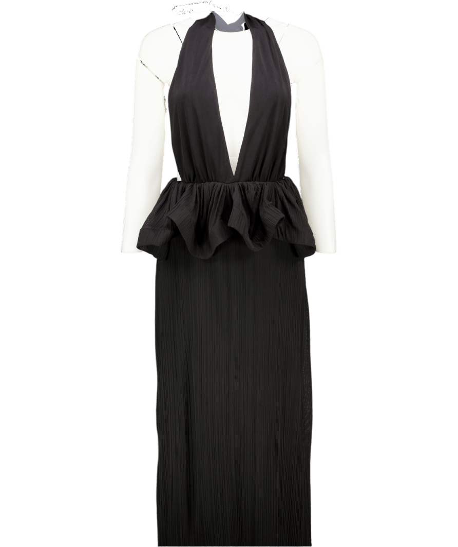 ASOS Black Plunge Plisse Maxi Dress With Wired Trim Peplum UK 6 - Reliked