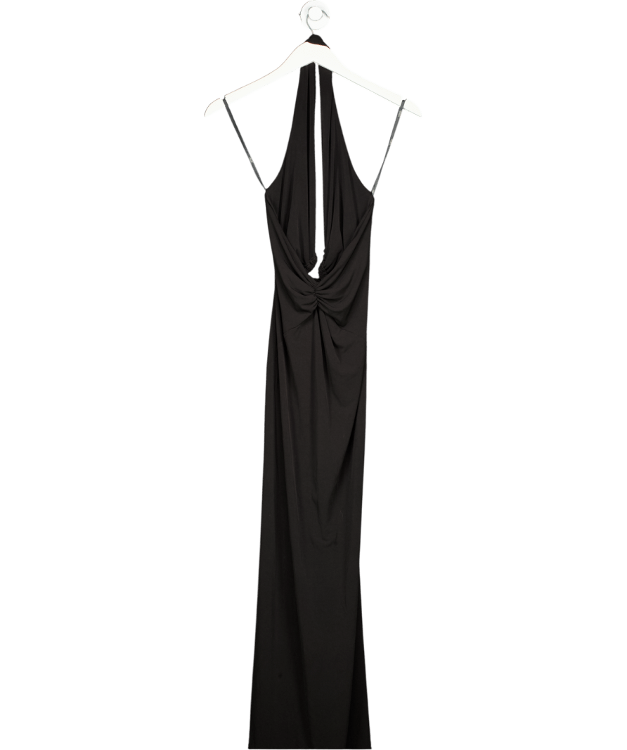 ASOS Black Super Plunge Maxi Dress With Oversized Gold Trim UK 10 - Reliked