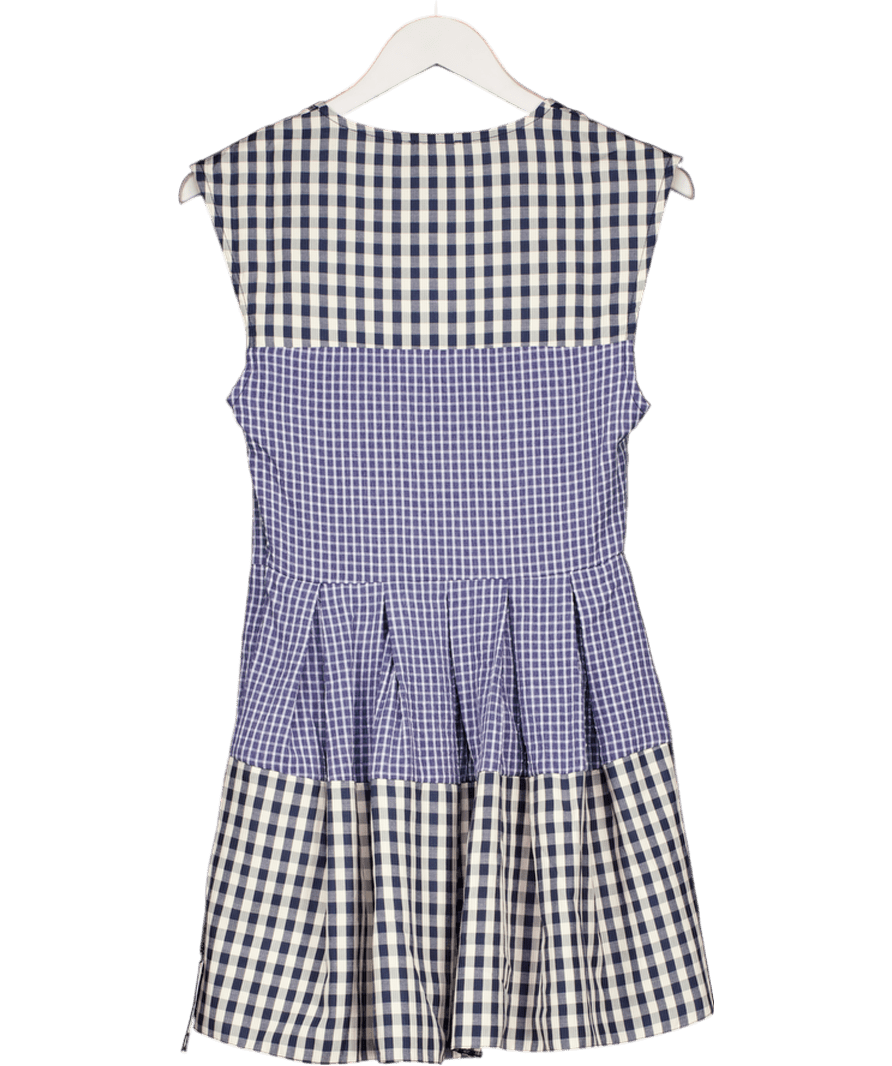 ASOS Blue Design V Neck Mini Fit And Flare Dress In Contrast Navy Gingham UK 8 - Reliked