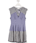 ASOS Blue Design V Neck Mini Fit And Flare Dress In Contrast Navy Gingham UK 8 - Reliked