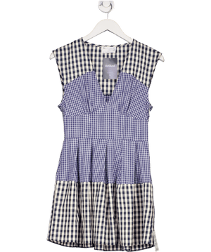 ASOS Blue Design V Neck Mini Fit And Flare Dress In Contrast Navy Gingham UK 8
