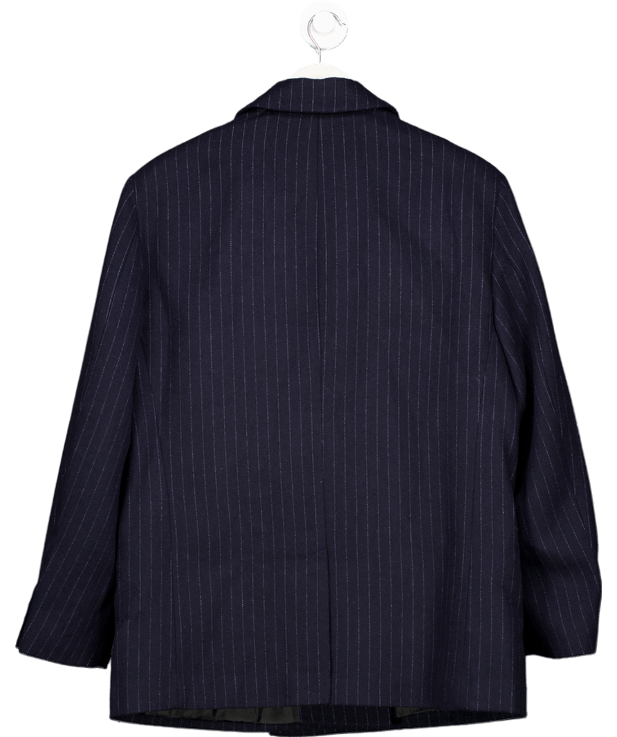 ASOS Blue Design Wool Blend Pinstripe Oversize Formal Blazer In Navy UK S - Reliked