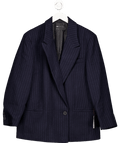 ASOS Blue Design Wool Blend Pinstripe Oversize Formal Blazer In Navy UK S - Reliked