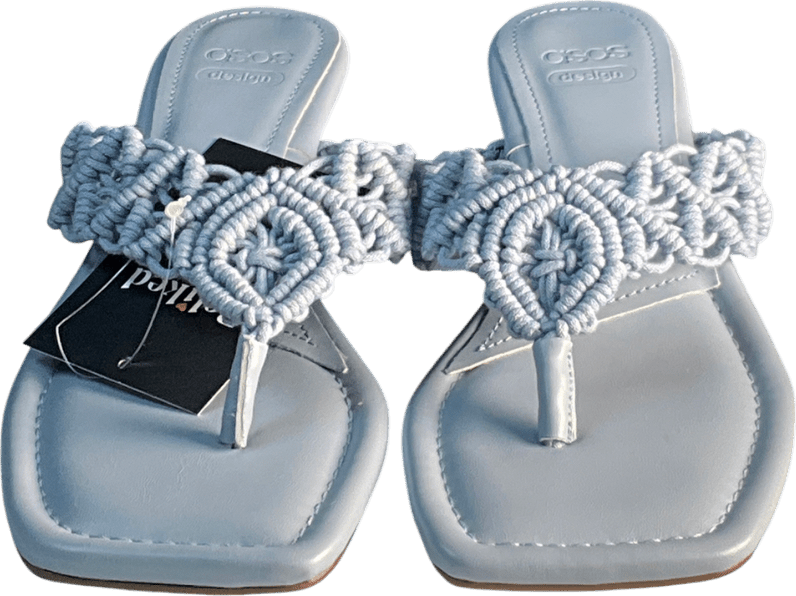 ASOS Blue Hawaii Weave Toe Thong Kitten Heeled Sandals UK 4 EU 37 👠 - Reliked