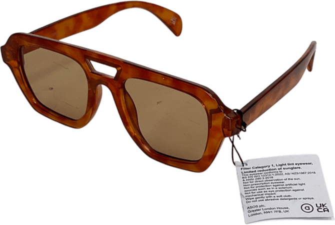 ASOS Brown Angular Aviator Sunglasses In Tort One Size - Reliked