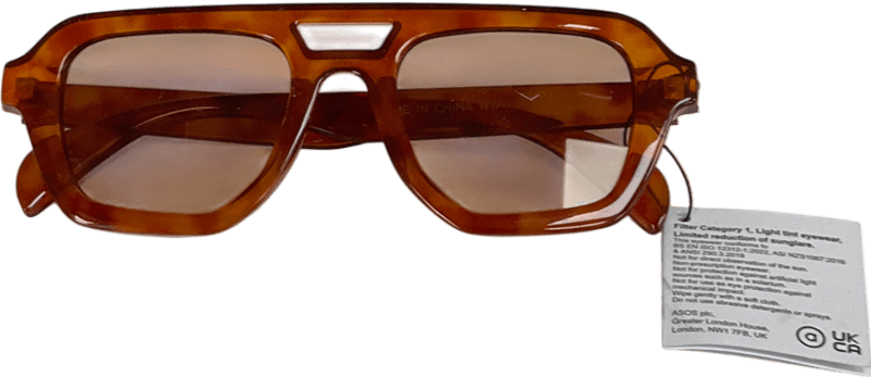 ASOS Brown Angular Aviator Sunglasses In Tort One Size - Reliked