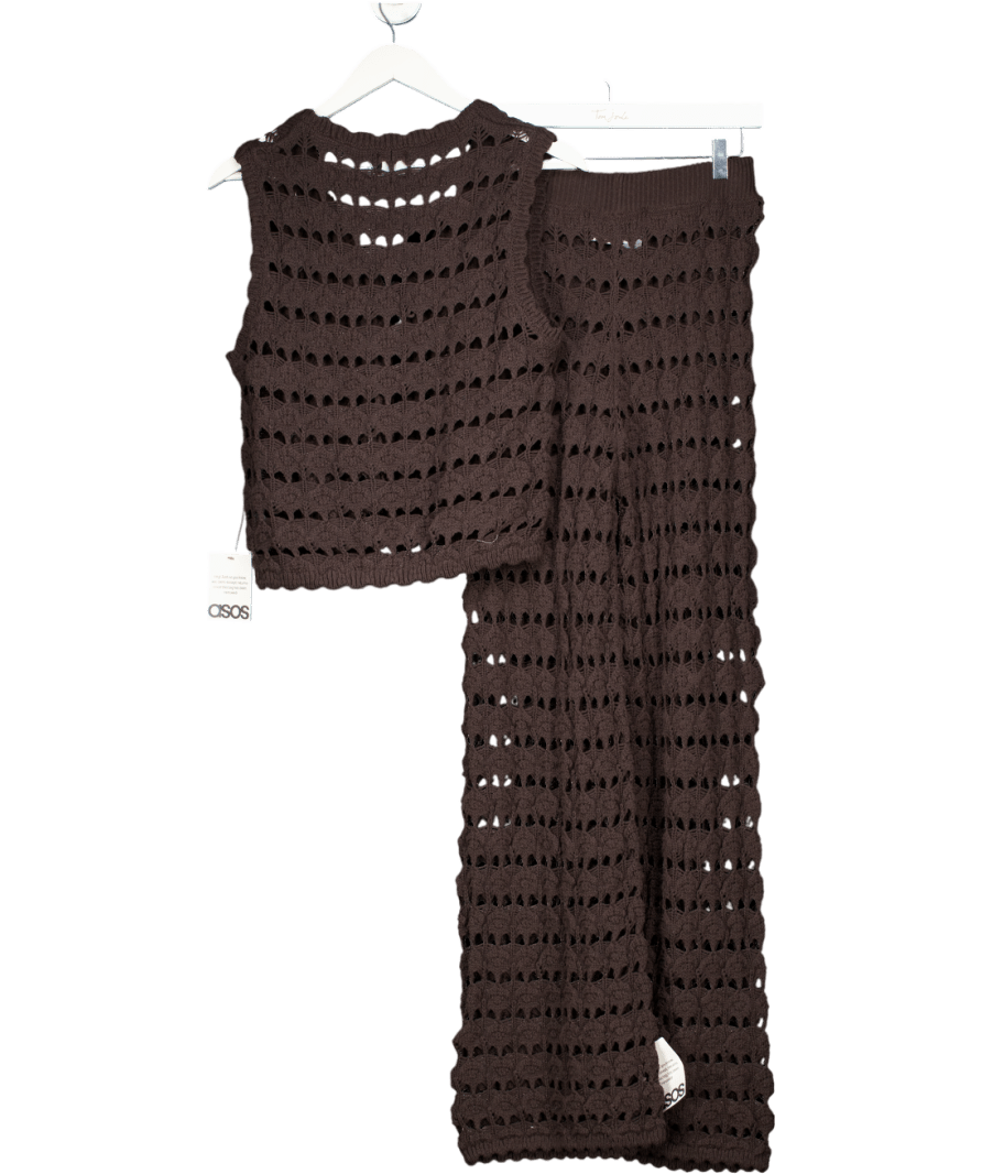 ASOS Brown Crochet Top And Trouser Co - ord Set UK XS/S - Reliked