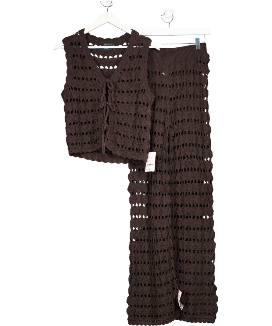 ASOS Brown Crochet Top And Trouser Co - ord Set UK XS/S - Reliked