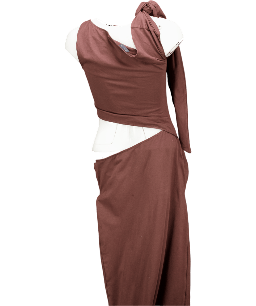 ASOS Brown Design Chocolate Cut Out One Sleeve Knot Front Dress UK S - Reliked