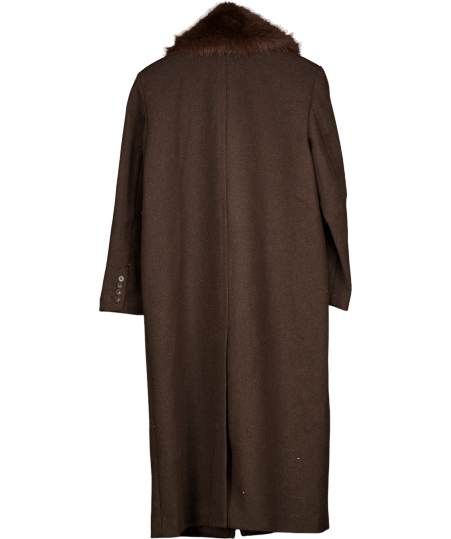 ASOS Brown Design Wool Blend Dad Coat With Faux Fur Collar In Chocolate UK S - Reliked