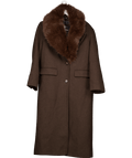 ASOS Brown Design Wool Blend Dad Coat With Faux Fur Collar In Chocolate UK S - Reliked