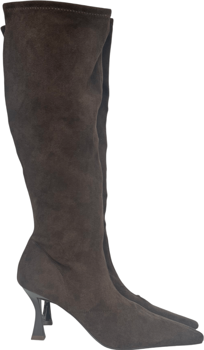 ASOS Brown Knee High Kitten Heel Boots In Chocolate UK 8 EU 41 👠 - Reliked