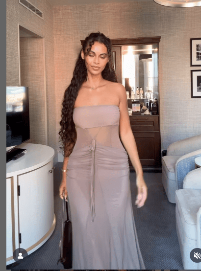 ASOS Brown Mesh Corsetted Bandeau Maxi Dress In Chocolate UK 8 - Reliked