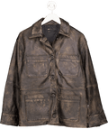 ASOS Brown Top Collar Real Leather Distressed Jacket In Washed Black UK S - Reliked