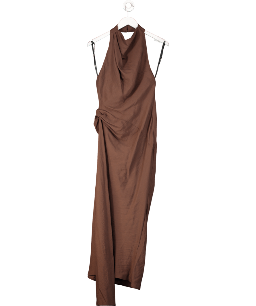 ASOS Brown Tuck Detail Halterneck Maxi Dress UK 10 - Reliked