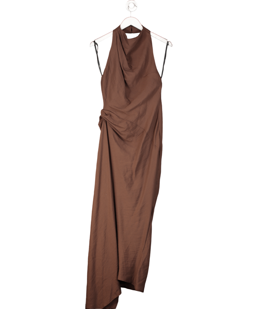ASOS Brown Tuck Detail Halterneck Maxi Dress UK 10 - Reliked