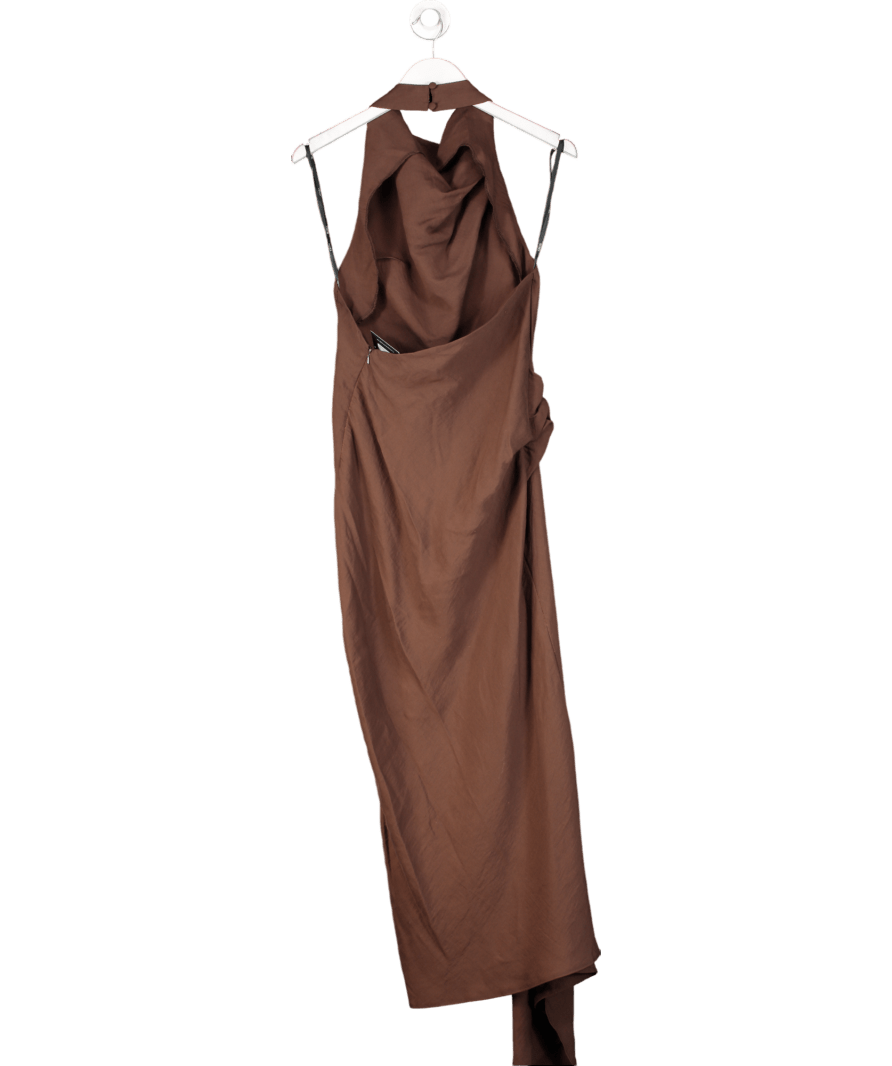 ASOS Brown Tuck Detail Halterneck Maxi Dress UK 10 - Reliked