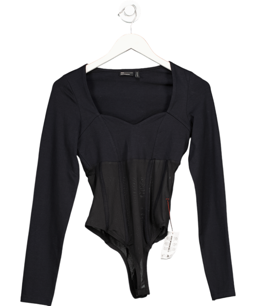 ASOS Corset Style Sweetheart Neck Mesh Bodysuit In Black UK 10 - Reliked