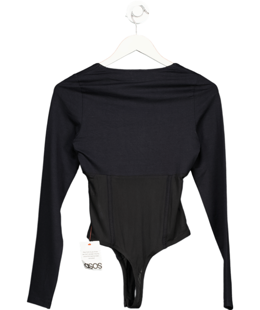 ASOS Corset Style Sweetheart Neck Mesh Bodysuit In Black UK 10 - Reliked