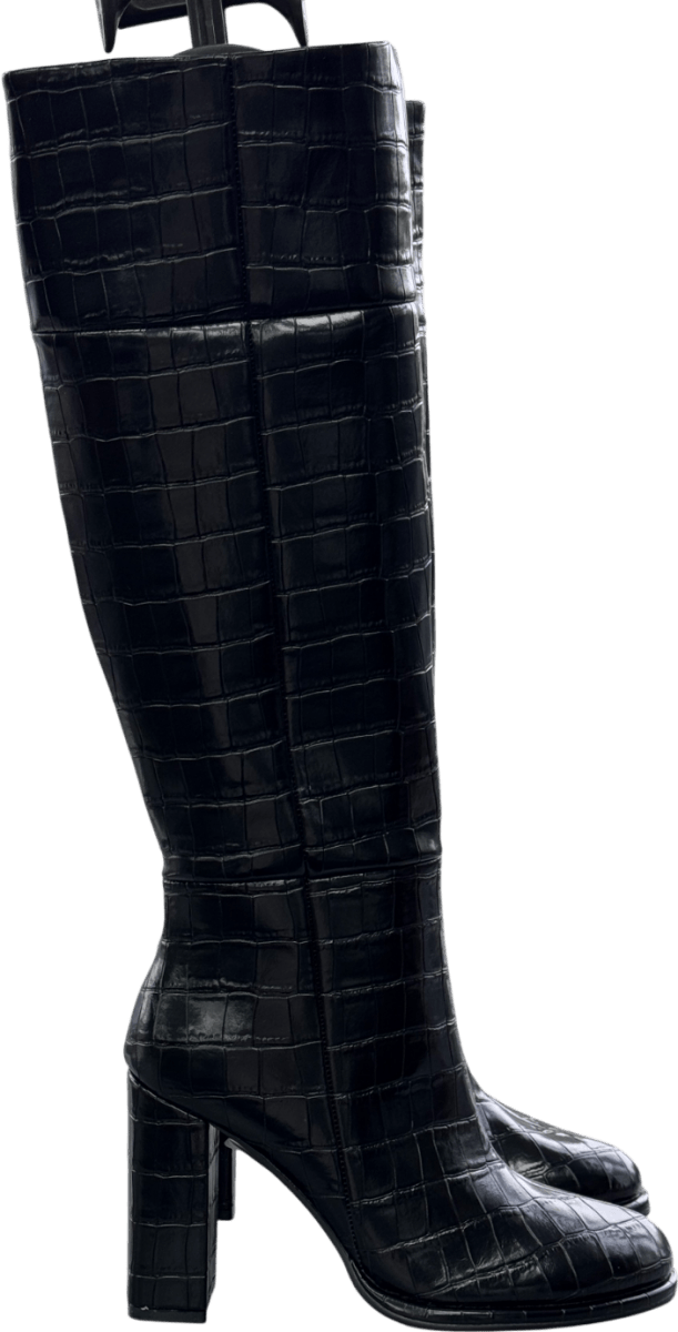 ASOS Courtney Block Heel Knee Boots In Black Croc UK 4 EU 37 👠 - Reliked