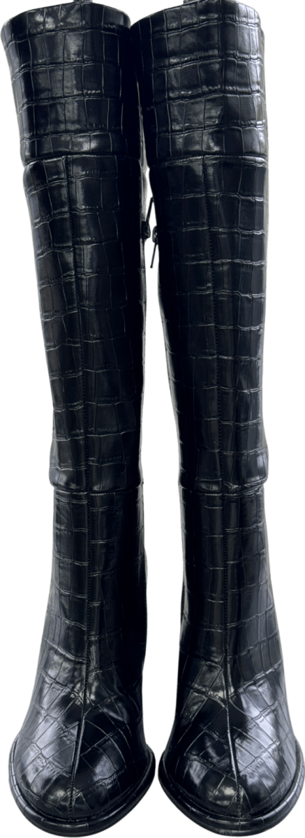 ASOS Courtney Block Heel Knee Boots In Black Croc UK 4 EU 37 👠 - Reliked