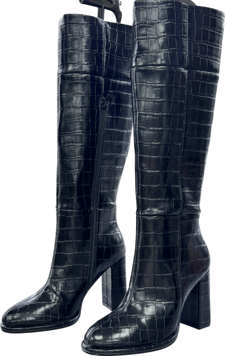 ASOS Courtney Block Heel Knee Boots In Black Croc UK 4 EU 37 👠 - Reliked